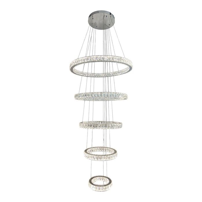 AARON 5 Ring Crystal Chandelier Tri-colour LED (Chrome)