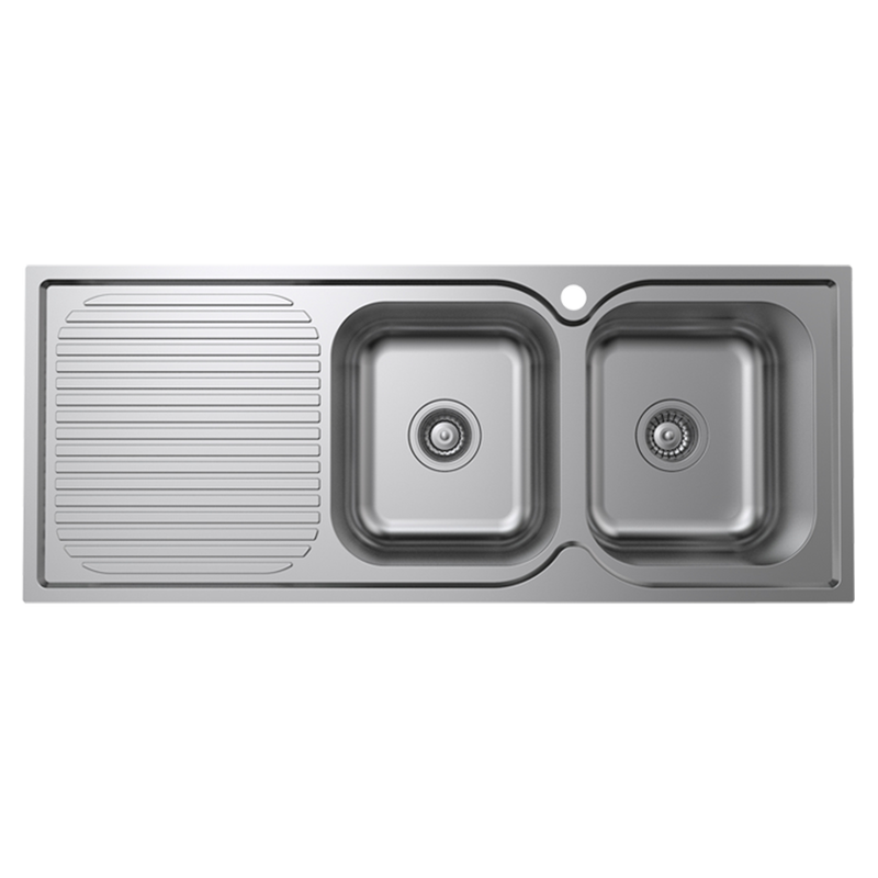 Cadenza 1180mm Right Hand Double Bowl Stainless Steel Sink With Drainer