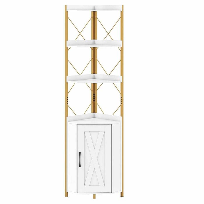 Costway Corner Shelf Bookshelf 180cm Tall Storage Cabinet Gold