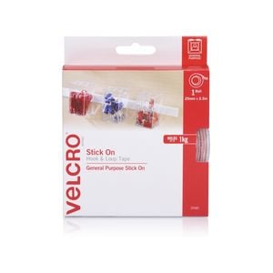 VELCRO Brand 25mm x 2.5m White Stick On Hook and Loop Tape