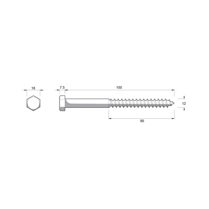 ZENITH M12 x 150mm Hot Dip Galvanised Hex Head Coach Screws