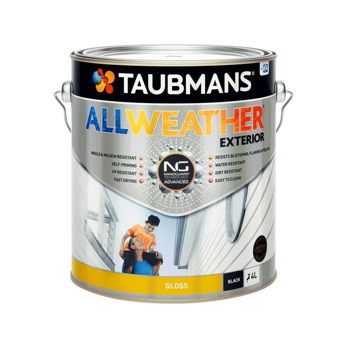 Taubmans 4L Black Gloss All Weather Exterior Paint