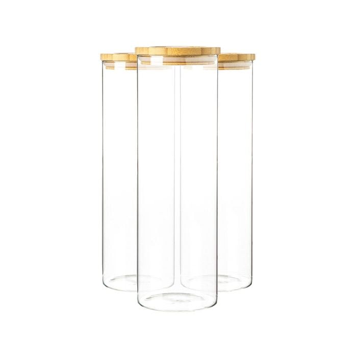 Argon Tableware Glass Storage Jars with Wooden Lids - 2 Litre - Pack of 3