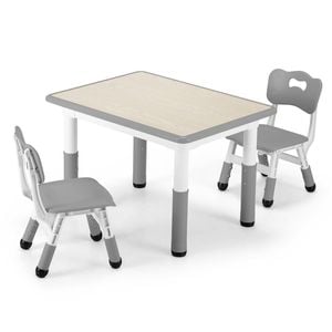 Playpals 3pcs Kids Activity Table And Chairs Set Height Adjustable 80x60cm Graffiti Desk Grey