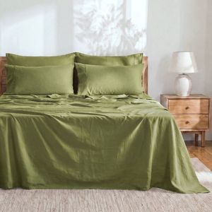 Dreamaker Linen Cotton Sheet Set Olive - Queen Bed