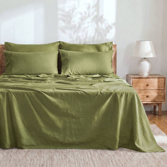 Dreamaker Linen Cotton Sheet Set Olive - Queen Bed