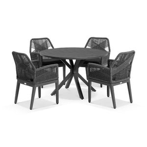 Houston Outdoor 1.2m Aluminium Dining Setting Charcoal With 4 Hugo Chairs & Carbon Grey/denim Grey Cushions