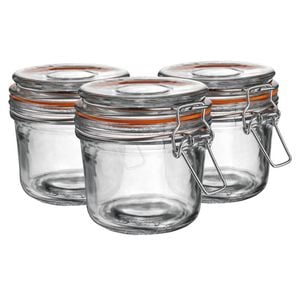Argon Tableware Glass Storage Jars - 350ml/12.3oz - Set Of 6 - 4 Colour Seals Airtight Kitchen Storage Container Preserving Jar