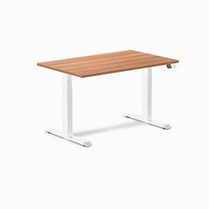 Desky Dual Sit to Stand Prime Oak Melamine Desk 120x75cm White Height Adjustable Legs