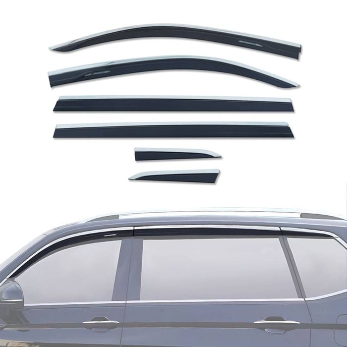 AUSGO Stainless Trim Weather Shields for Volkswagen Tiguan L Allspace 2016-2025 Weathershields Window Visors Wind Deflectors