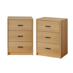 Oikiture 2x Bedside Table 3 Drawers Nightstand Bedroom Storage Side End Natural