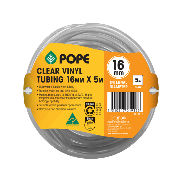 Pope 16mm x 5m Clear Vinyl Tubing