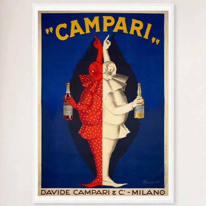 Galrie Davide Campari Clowns Vintage Art Nouveau Poster - Red and White Design Artwork, White Frame, A0 84 x 119cm (33 x 47inch)