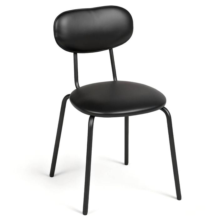 Ufurniture Dining Chairs Set of 2 PU Leather Kitchen Chair with Cushion Backrest & Metal Legs Black