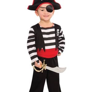 Striped Black And White Pirate Deckhand Boys Costume - 6-8