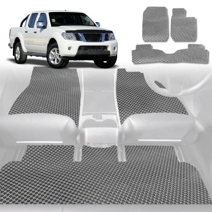6D Diamond Car Floor Mats for Nissan Navara Dual Cab (D40 ST/STX)2005-2015-Full Set-Grey-Outback GT