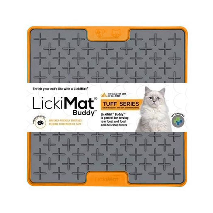 LickiMat Tuff Buddy Boredom Buster Cats Slow Feeder Mat Orange