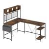 Ufurniture L shape Gaming Desk with LED Lights & Power Outlets Walnut