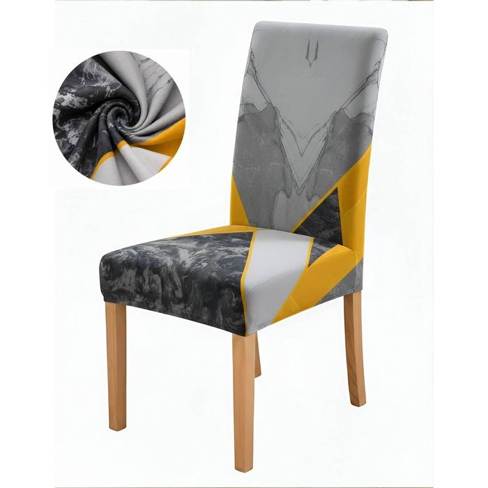 Anyseat Chair Cover Yellow Gray Abstract Print Elastic Slipcover Dining Decor