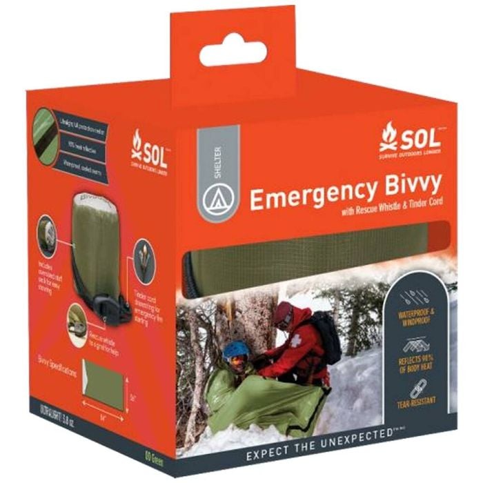 SOL Emergency Bivvy Heat Reflective Ultralight OD Green With Rescue Whistle