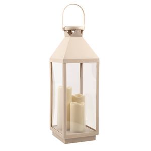 Click 58cm Oyster Grey Solar Powered Lantern With 3 Candles