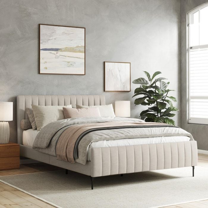 Coco Double Beige Fabric Upholstered Bed Frame