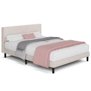 Advwin Bed Frame Queen Size Mattress Base Upholstered Platform Beige
