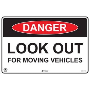 Pinnacle 300 x 200mm Metal Danger Look Out For Moving Vehicles Sign 