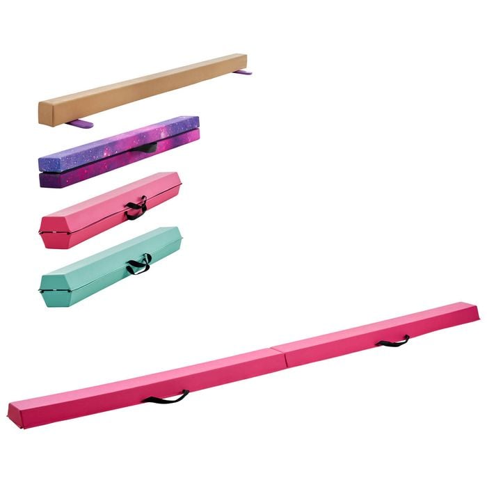 VEVOR Folding Balance Beam Pink with Non-Slip Mats for Training Equipment
