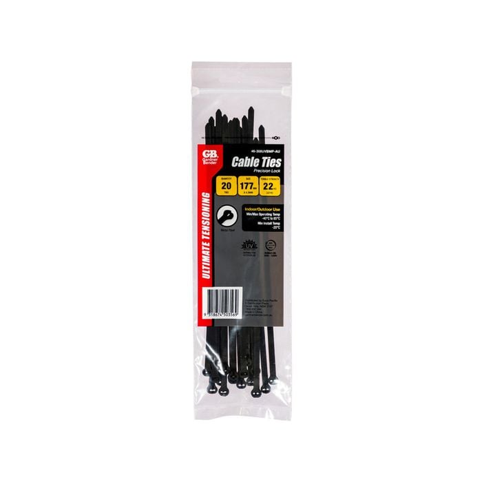Gardner Bender 177mm Black Precise Lock Cable Ties - 20 Pack