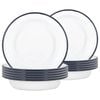 Argon Tableware White Deep Bowls - 19cm - Set Of 12 - Navy Blue Metal Enamel Cereal Lightweight Camping Serving Bowls