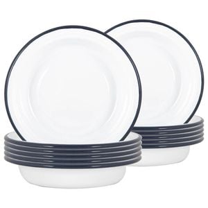 Argon Tableware White Deep Bowls - 19cm - Set Of 12 - Navy Blue Metal Enamel Cereal Lightweight Camping Serving Bowls