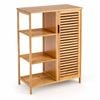 Costway Freestand Floor Storage Cabinet Door 3-tier Shelf Bamboo Kitchen
