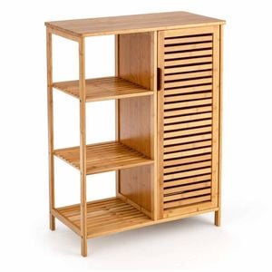 Costway Freestand Floor Storage Cabinet Door 3-tier Shelf Bamboo Kitchen