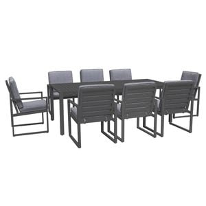 FurnitureOkay Manly 9-Piece Aluminium Outdoor Dining Setting - Charcoal