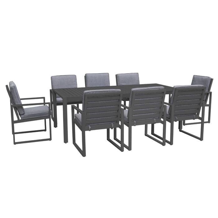 FurnitureOkay Manly 9-Piece Aluminium Outdoor Dining Setting - Charcoal