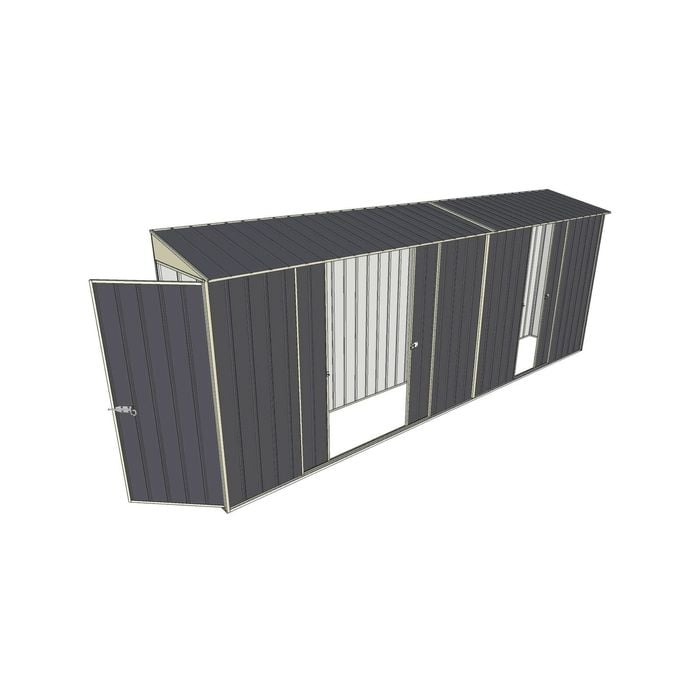 Build-a-Shed 0.8 x 5.2 x 2m Single Hinged Door Skillion Shed with Double and Single Sliding Side Doors - Grey