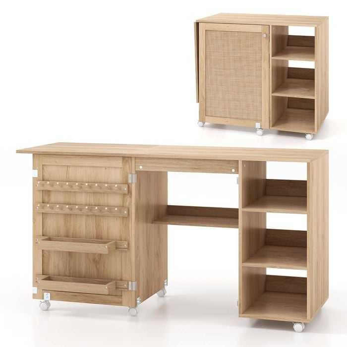 Costway Folding Sewing Table Rolling Side Table Craft Station Desk