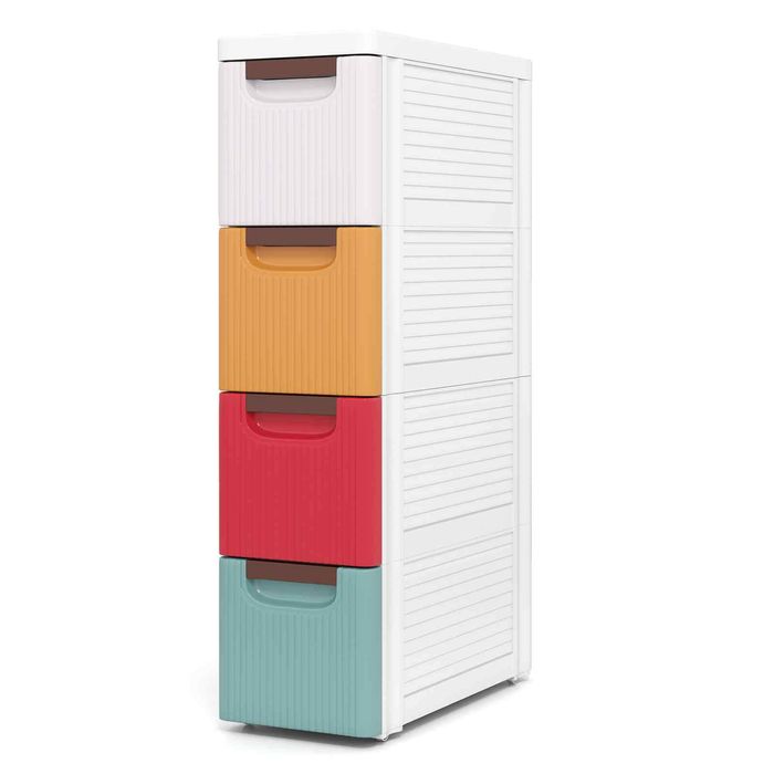 Costway Narrow Storage Cabinet Wheel 4 Drawer Cart Organizer-Orange