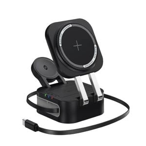 ChargeCore 3 in 1 Foldable Wireless Charger with Retractable Cable (Black)