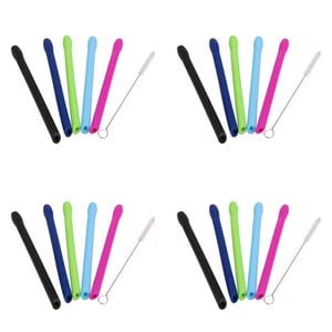 4x 5pc Appetito Silicone Cocktail Straws w/Brush 5 Asst. Colours