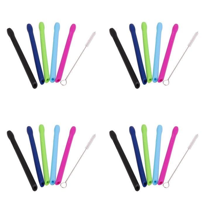 4x 5pc Appetito Silicone Cocktail Straws w/Brush 5 Asst. Colours