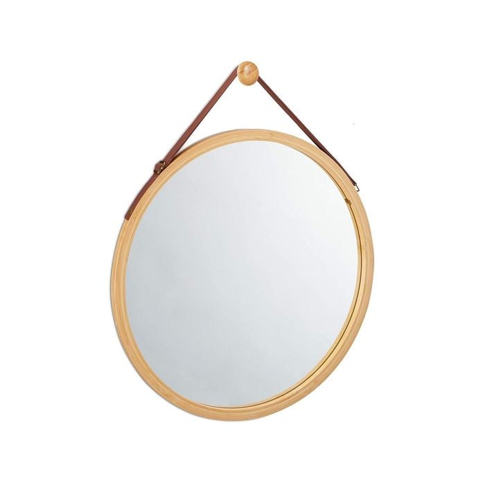 Carla Home Hanging Round Wall Mirror 45cm, Solid Bamboo Frame