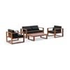 Santorini 2+1+1 Outdoor Aluminium Lounge Set Teak Look With Coffee Table & Denim Grey Cushions