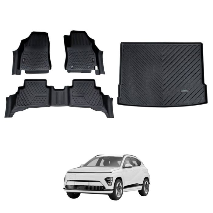 AUSGO Floor Mats & Boot Liner Set for Hyundai Kona Hybrid SX2 Series 2023-Onwards Car Floor Liners Cargo Mat