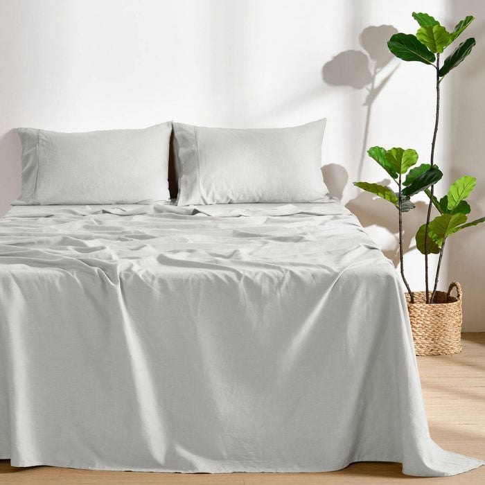 Dreamaker Linen Cotton Sheet Set Dove Grey King Bed
