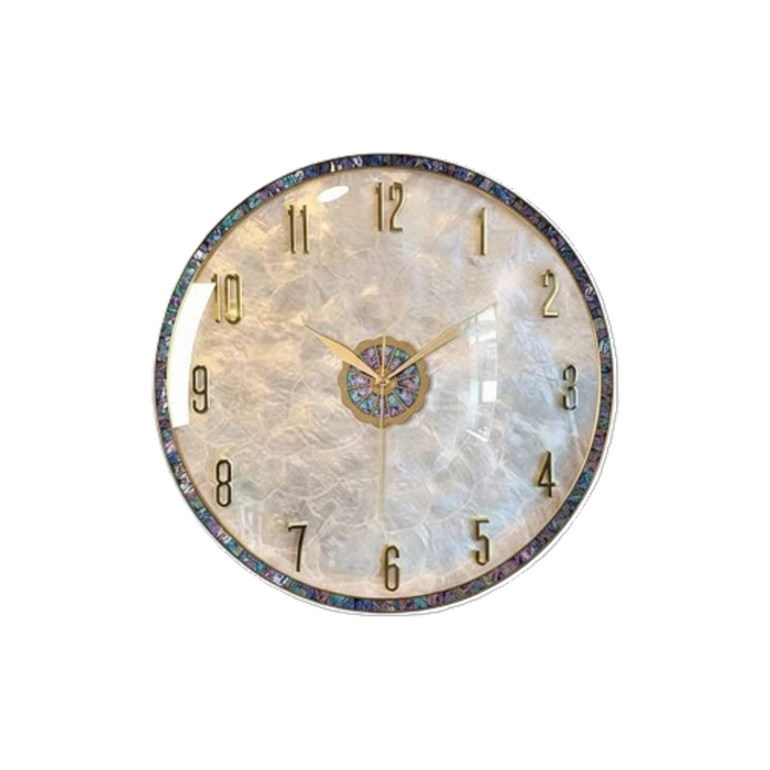 Luxury Seashell-inspired Wall Clock - 36cm Gold & Abalone Decorative Timepiece