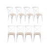 Aster Crossback Dining Chair Set of 8 Solid Birch Timber Wood Ratan Seat - White