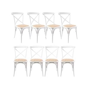 Aster Crossback Dining Chair Set of 8 Solid Birch Timber Wood Ratan Seat - White
