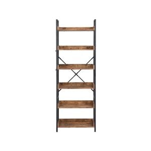 HOMFURN 6 Tier Industrial Bookshelf and Bookcase with 4 Hooks